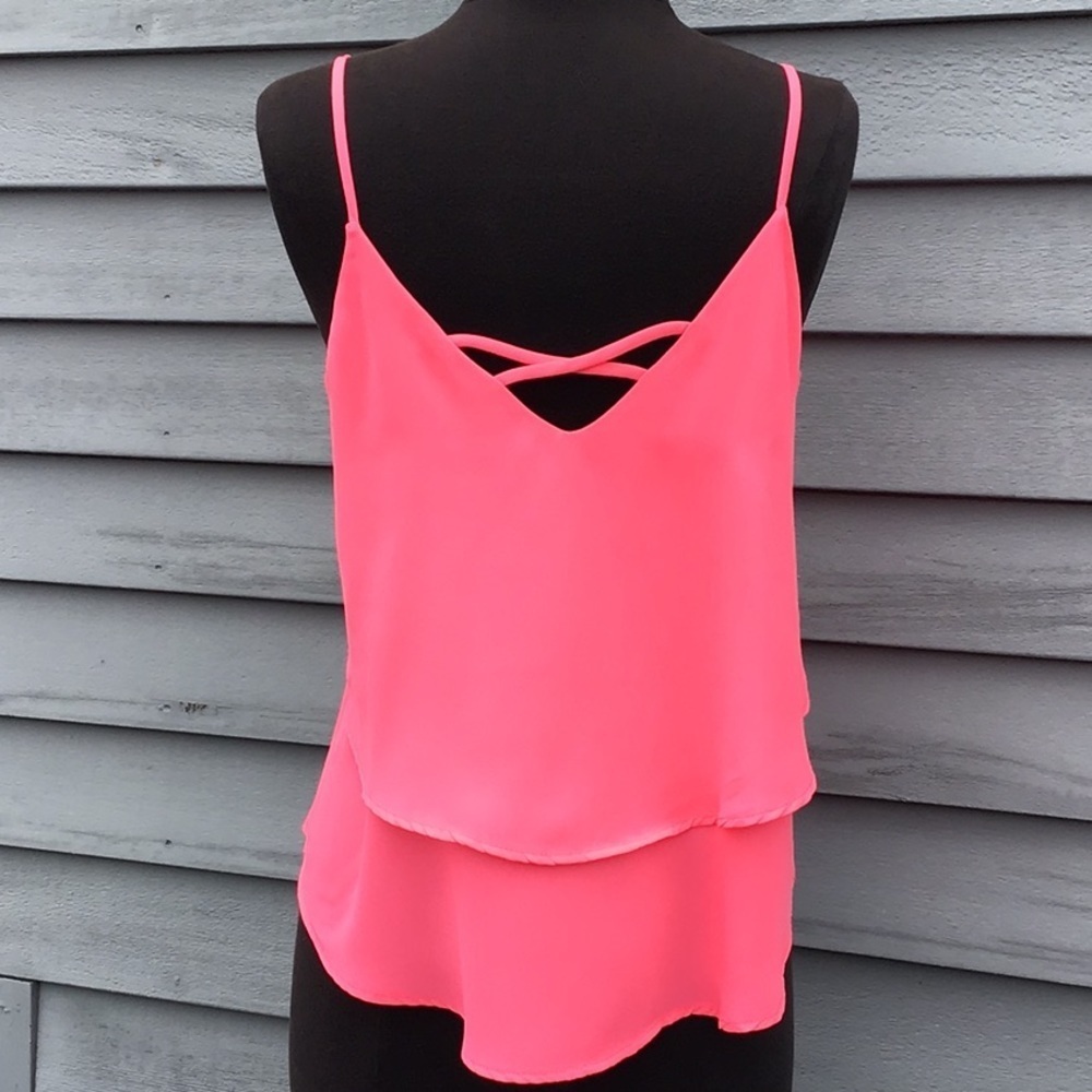 Annabella Neon Pink Double Layer Sheer Top Small - Picture 4 of 7